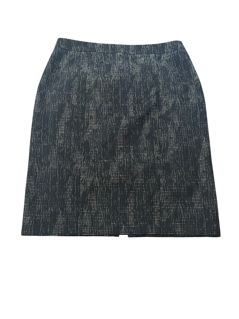 Anne Klein Black & Cream Pencil Skirt w/ Gold Metallic Thread Size 12 Womens